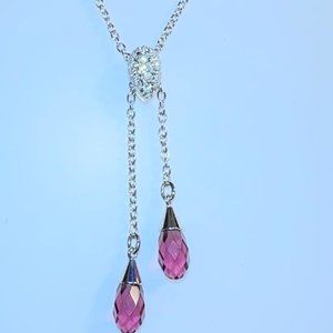 Swarovski necklace with crystals and double purple crystal drops - VALENTINE!